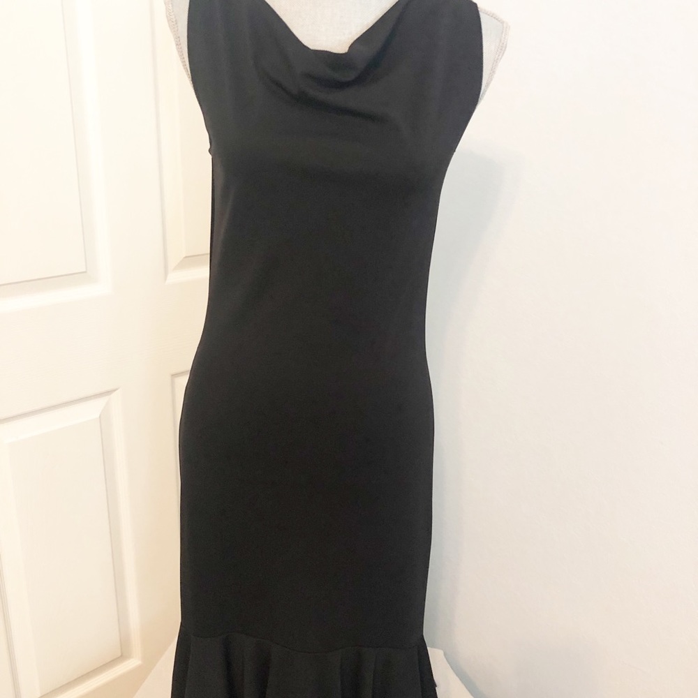 Fitted Black Dress with Ruffle Bottom